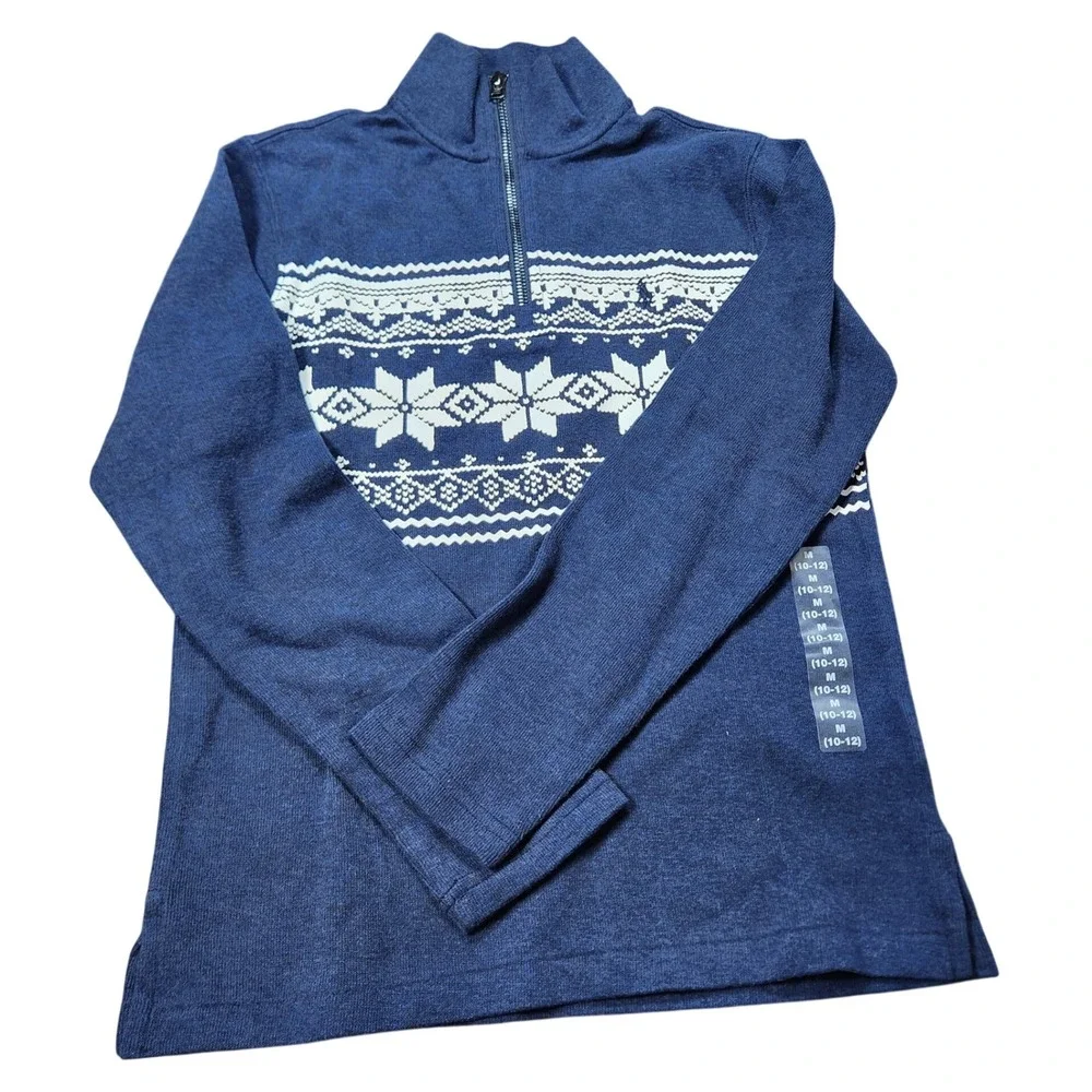 Polo Ralph Lauren Kids Navy Blue Fair Isle Cotton Quarter-Zip‎ Sweater 10-12 New